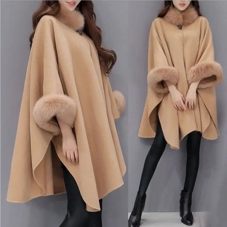 Knitted Tassel New Shawl Evening Winter Warm Thick Cardigan Cloak Plush Wraps Scarfs Fashion Faux Fur Bat Sleeve Coat Capes T81