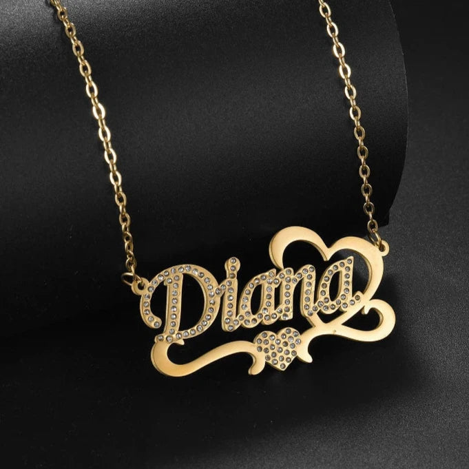 Customized Name Necklace Heart Zircon Romantic Nameplate Pendant Stainless Steel Personalized For Women Jewelry Birthday Gifts