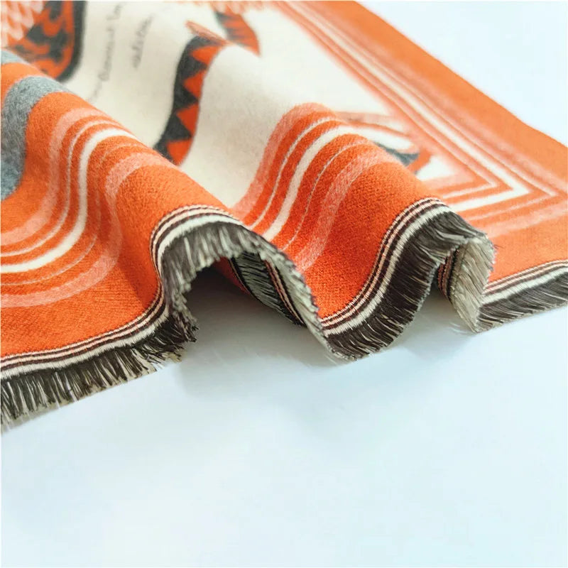Women's Autumn Winter Horse Pattern Scarf New Luxury Cashmere Feeling Large Blanket Wrap Soft Warm Brand Shawl Retro & Classical