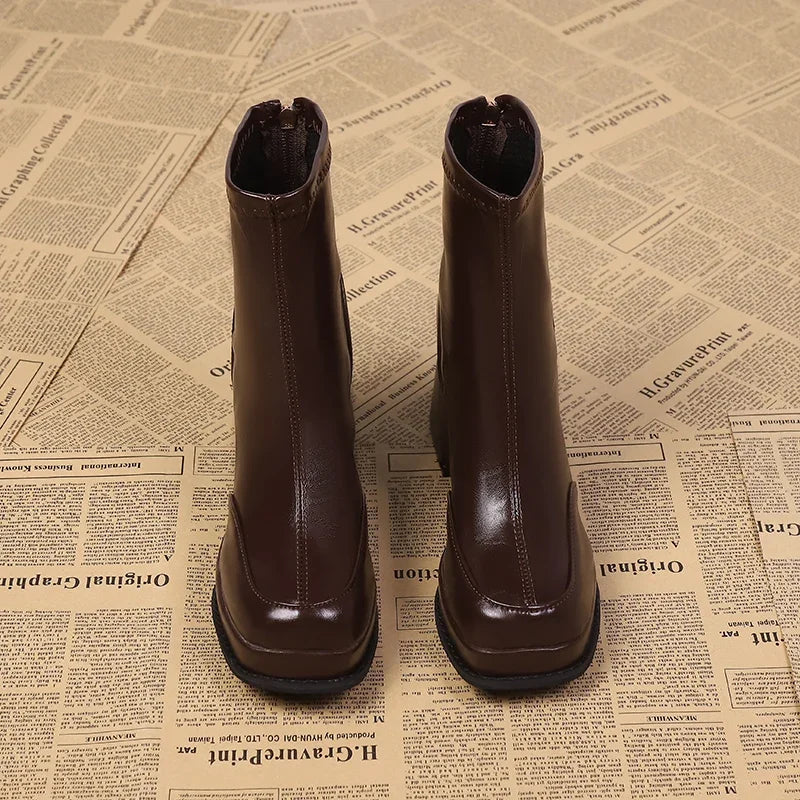 Y2k Square Toe Platform Ankle Boots