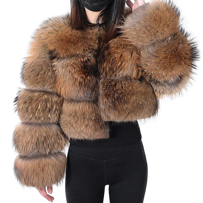 Hermosa Women's Layered Real Fur Coat (Hook Closure)
