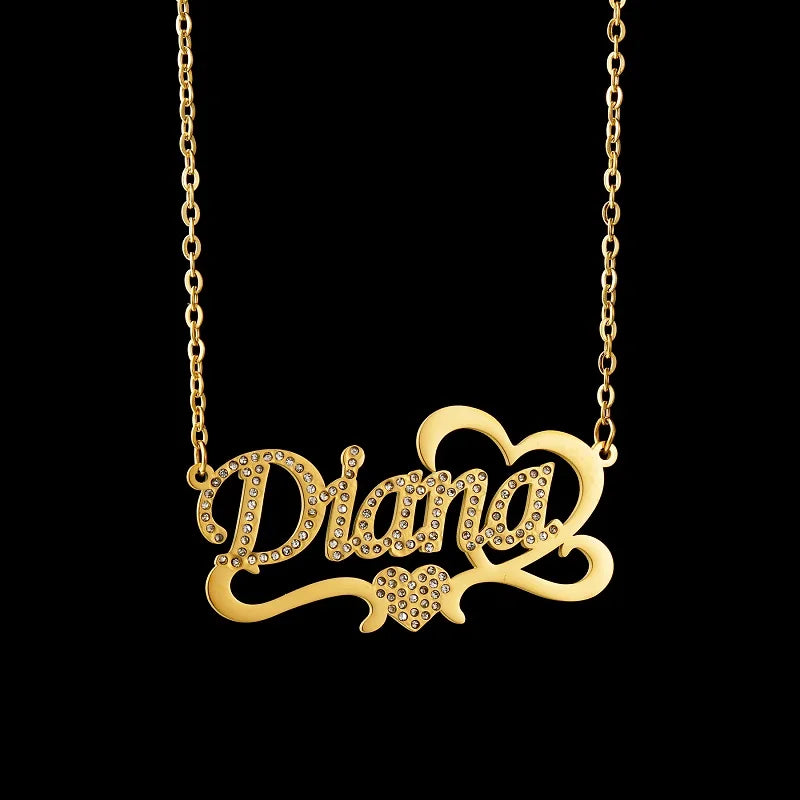 Customized Name Necklace Heart Zircon Romantic Nameplate Pendant Stainless Steel Personalized For Women Jewelry Birthday Gifts