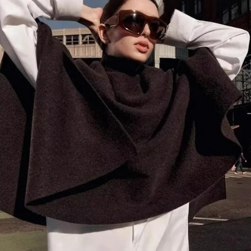 Women's Shawl Wrap Poncho Cape Cardigan Shawls for Fall Winter Spring Loose Stand Collar Asymmetric Knitted Cape Jacket