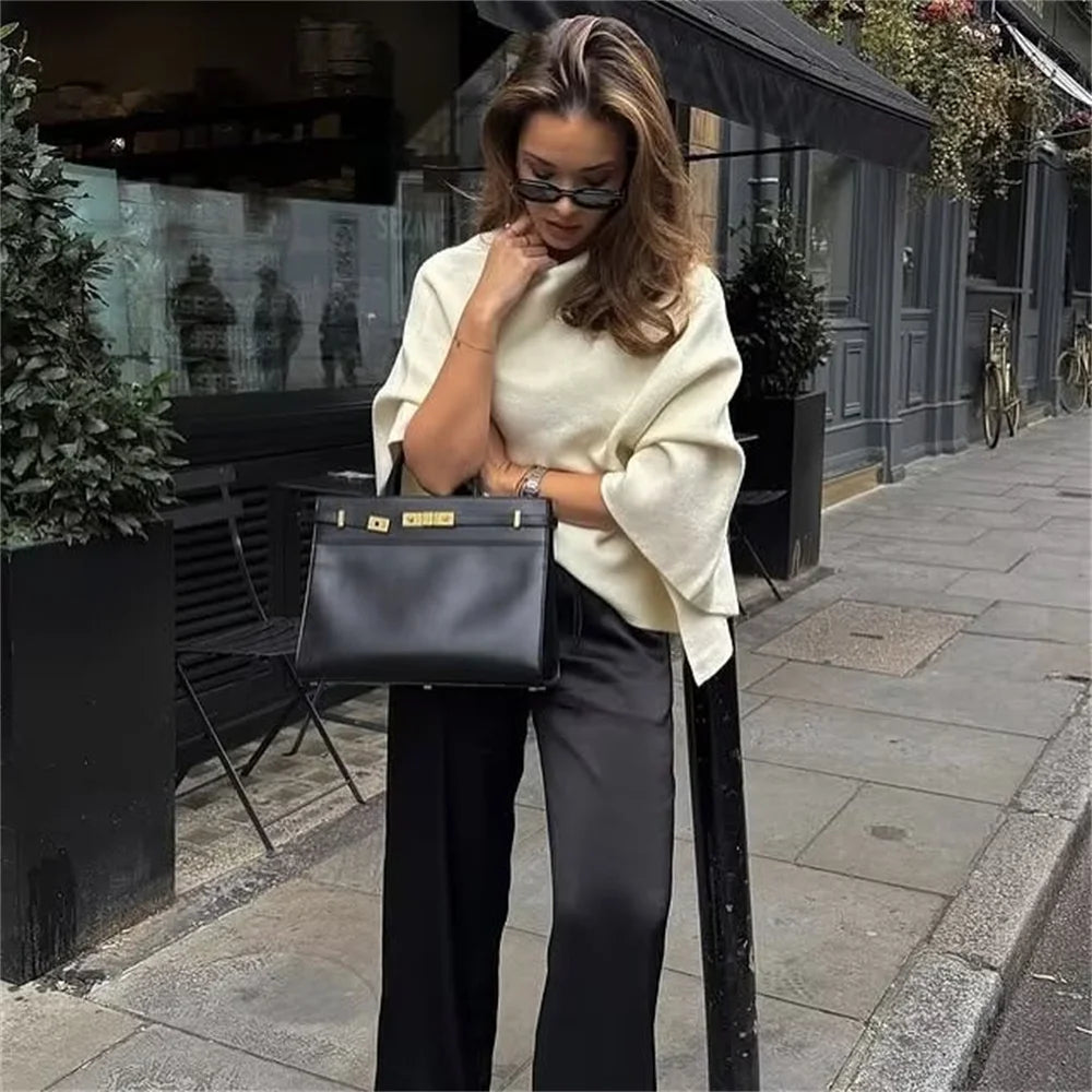 Women's Irregular Hooded Knitted Sweater Solid Color Decoration Spring New Women's Sweater Top