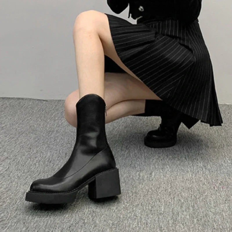Sleek Minimalist Platform Chelsea Ankle Boots