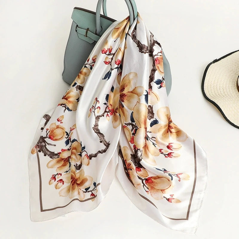 Women Satin Shawl Square Scarf Printed Headband Foulard Satin Hijab Hair Bands Neckerchief Female Head Wraps Bandana