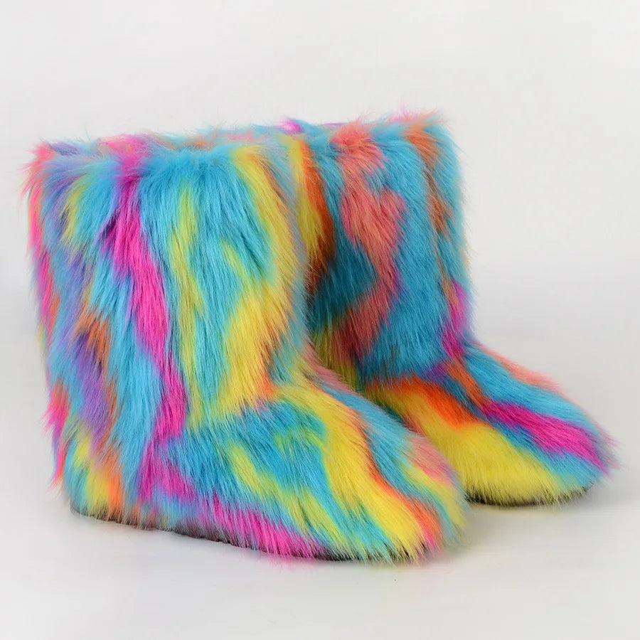 Hermosa: Fluffy Faux Fur Snow Boots | Multi-Color