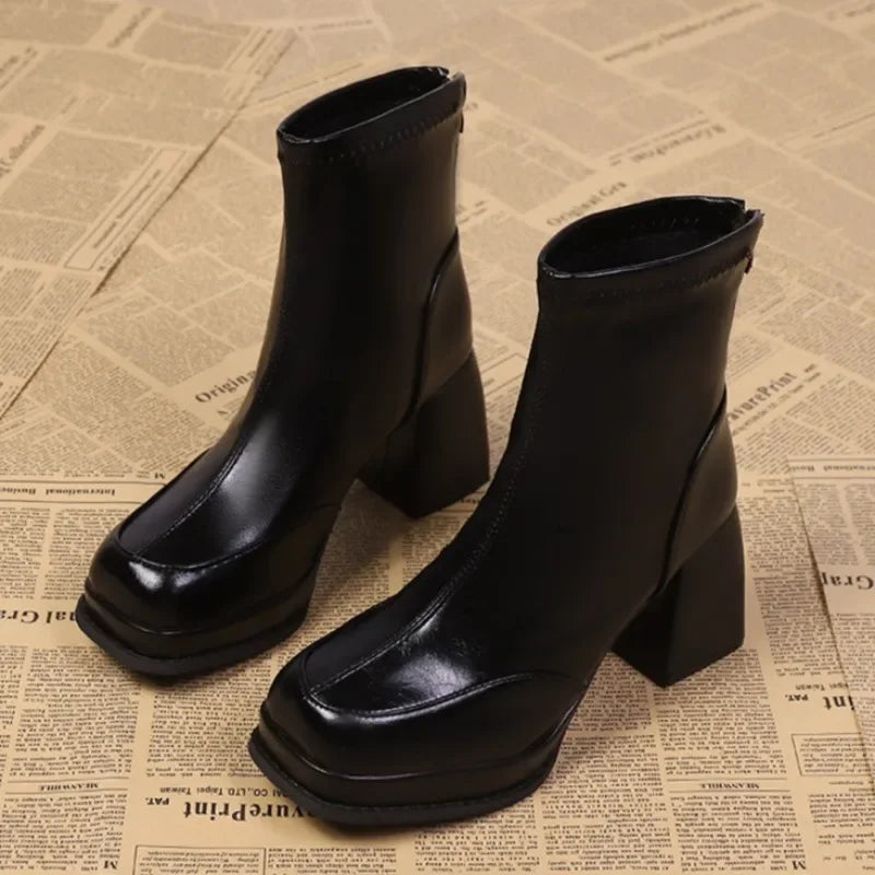 Y2k Square Toe Platform Ankle Boots