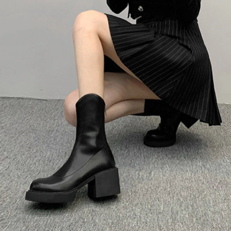 Sleek Minimalist Platform Chelsea Ankle Boots