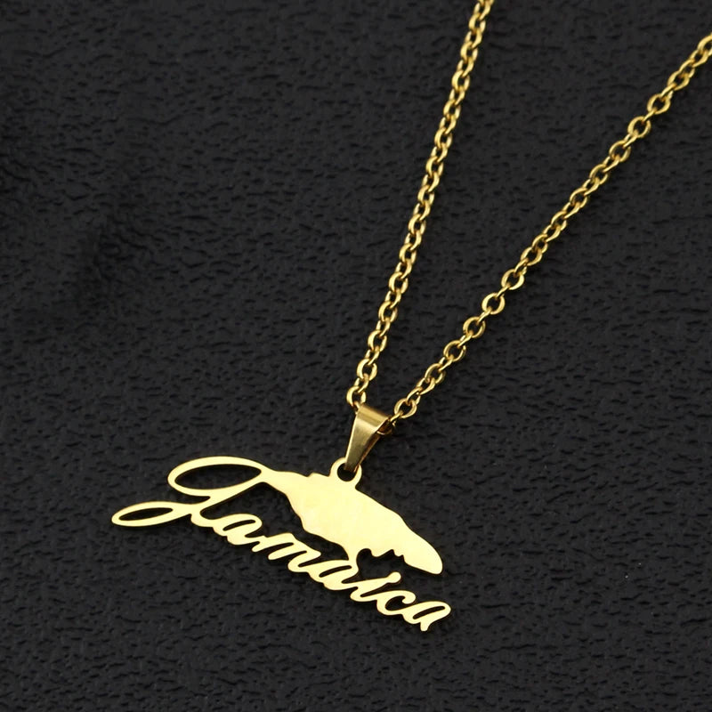 Jamaica Map Pendants Necklaces for Women Men Jamaicans Party Engagement Anniversary Stainless Steel Jewelry Accessories Gifts