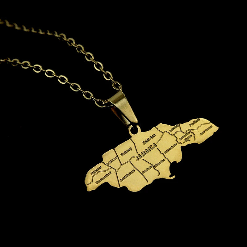 Jamaica Map Pendants Necklaces for Women Men Jamaicans Party Engagement Anniversary Stainless Steel Jewelry Accessories Gifts
