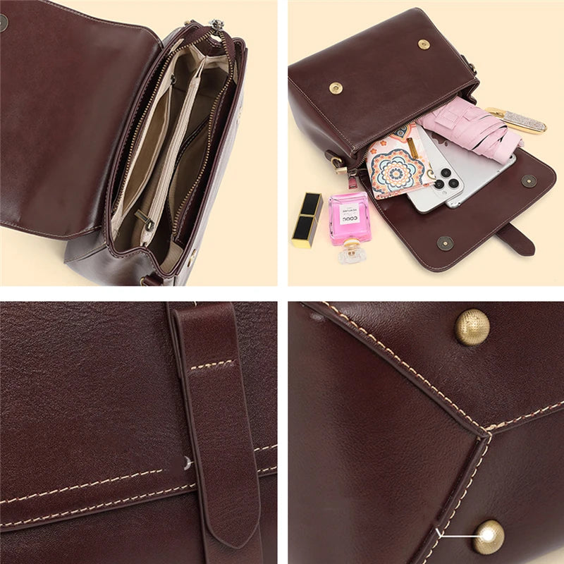 Structured Brown Leather Handbag - Soft