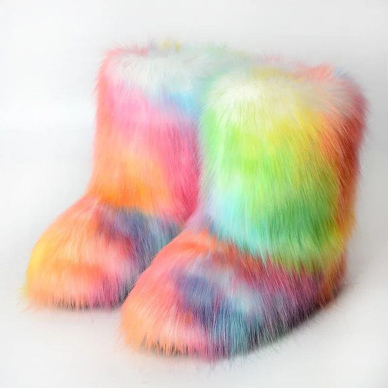 Hermosa: Fluffy Faux Fur Snow Boots | Multi-Color