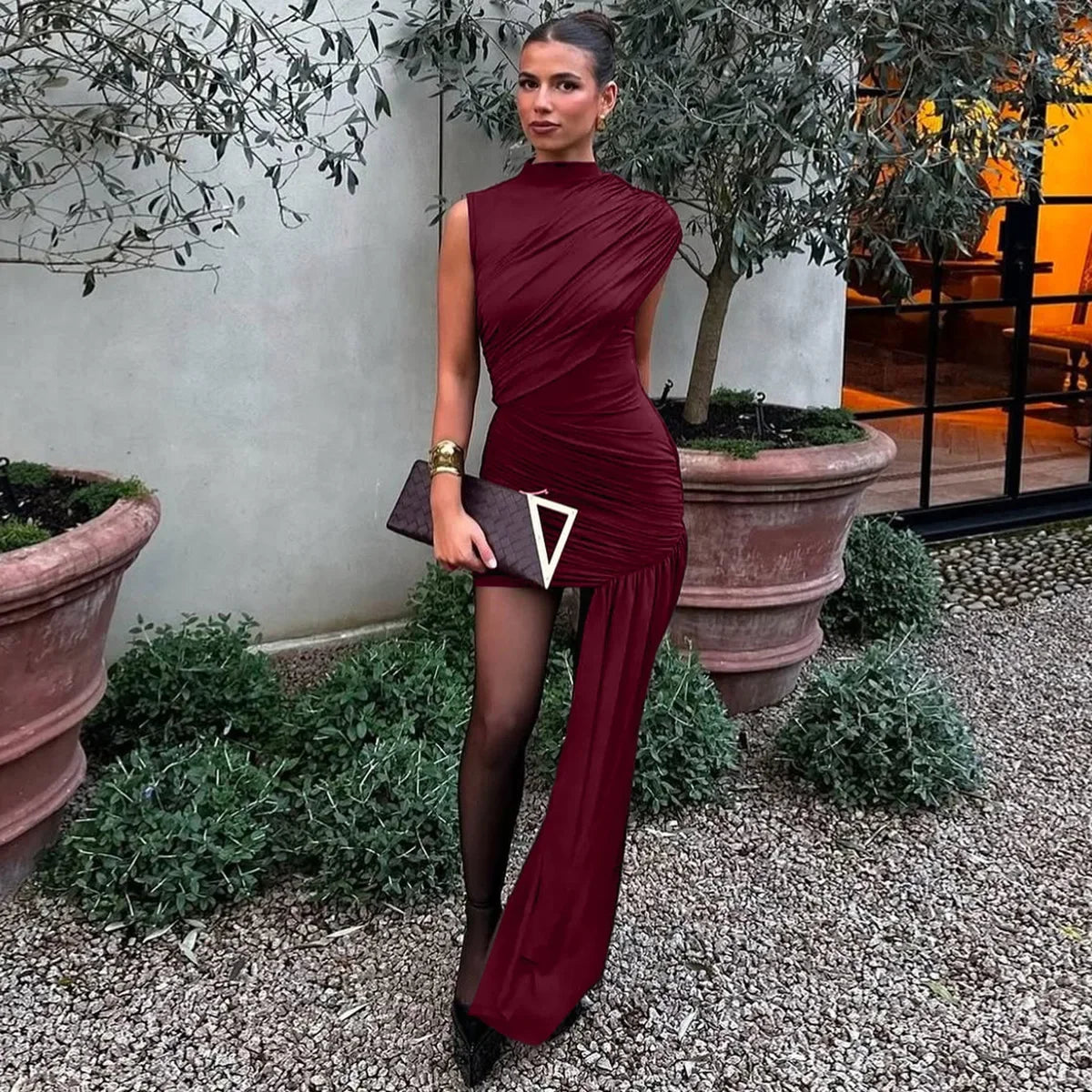 Hermosa: Asymmetrical Ruched Formal Mini Dress