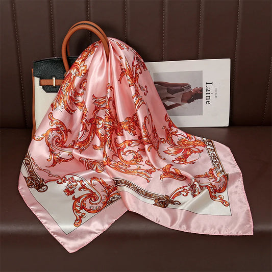 2025 Fashion Silk Square Scarf for Women Hair Band Soft Neckerchief Vintage Hijab Flower Print Headscarf Female Pashmina Bandan