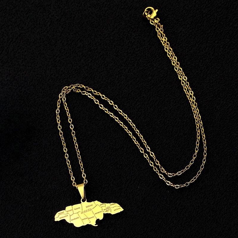 Jamaica Map Pendants Necklaces for Women Men Jamaicans Party Engagement Anniversary Stainless Steel Jewelry Accessories Gifts