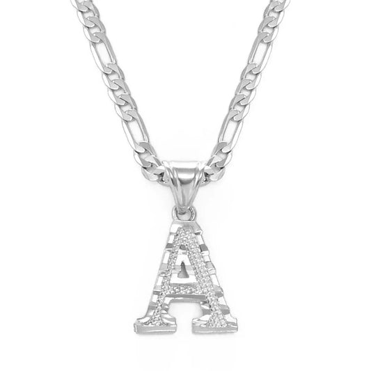 A-Z Letters Pendant Necklaces for Women Men Girls English Initial Alphabet Figaro Chains Silver Color Jewelry