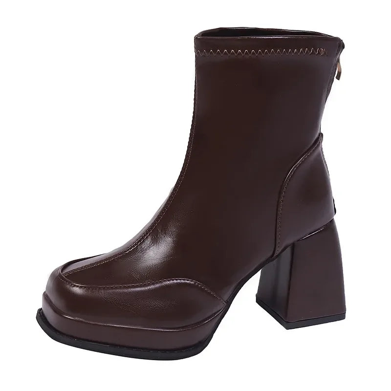 Y2k Square Toe Platform Ankle Boots