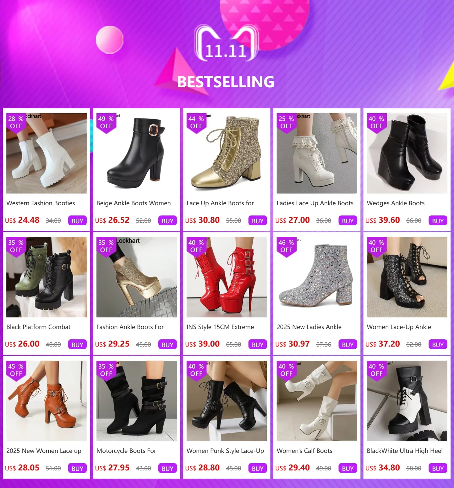 Chunky Platform Combat Boots - Black Lace-Up