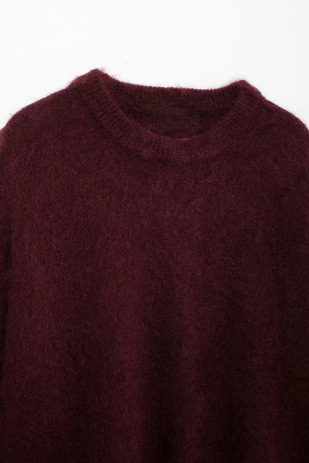 Women's Solid Colour Round Neck Sweater Commuter Style New Burgundy Pullover Long Sleeve Knit Sweater Casual Womenswear