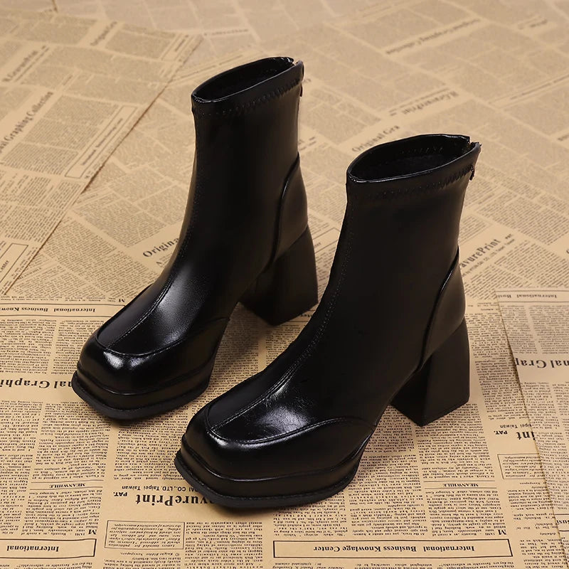 Y2k Square Toe Platform Ankle Boots