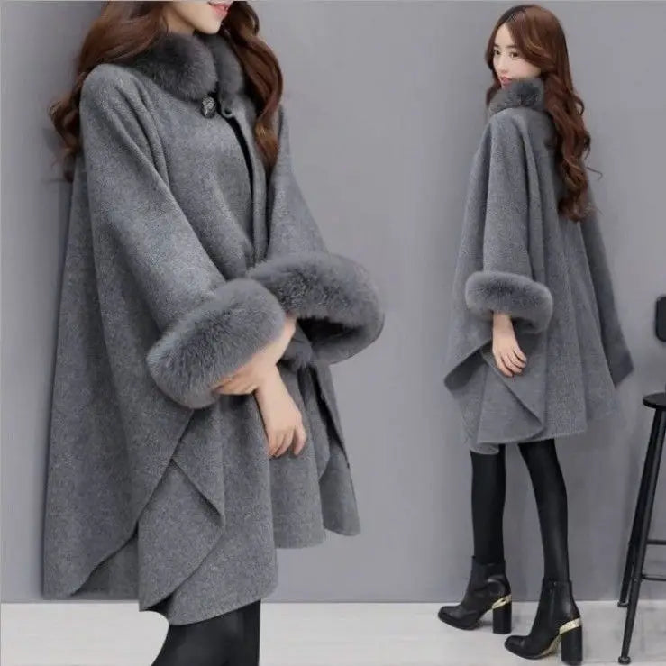 Knitted Tassel New Shawl Evening Winter Warm Thick Cardigan Cloak Plush Wraps Scarfs Fashion Faux Fur Bat Sleeve Coat Capes T81