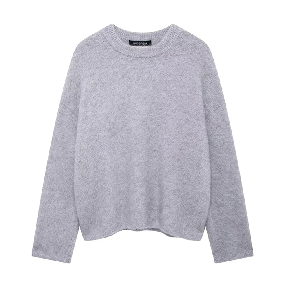 Women's Solid Colour Round Neck Sweater Commuter Style New Burgundy Pullover Long Sleeve Knit Sweater Casual Womenswear