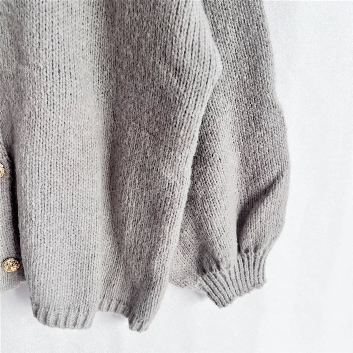 Women's Oversized Knit Cardigan - Chunky Crew Neck Gold Button Front Lounge Wear Fall Winter Comfort Plus Size