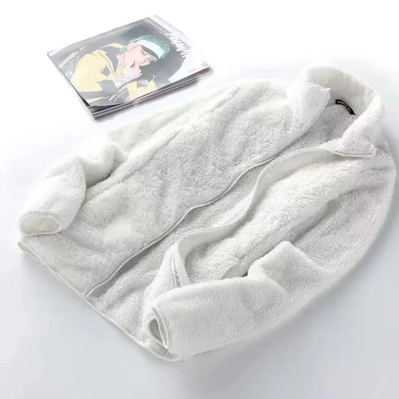 Thickened Fleece Jacket Women's Outdoor Spring Autumn Winter Double-Sided Sweatshirt Open Cardigan Polyester Fiber Stand Collar