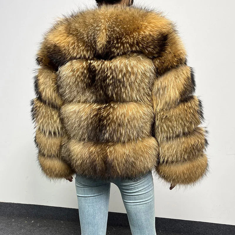 Hermosa Women's Layered Real Fur Coat (Hook Closure)