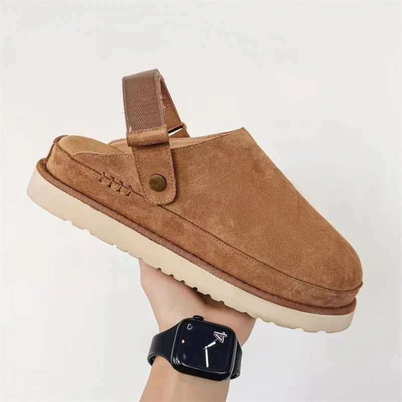 Designer Snow Platform Boots  Winter New Cashmere Warm Thick Soles Without Heel-covered Hair Half Slipper Cotton Shoes for Women