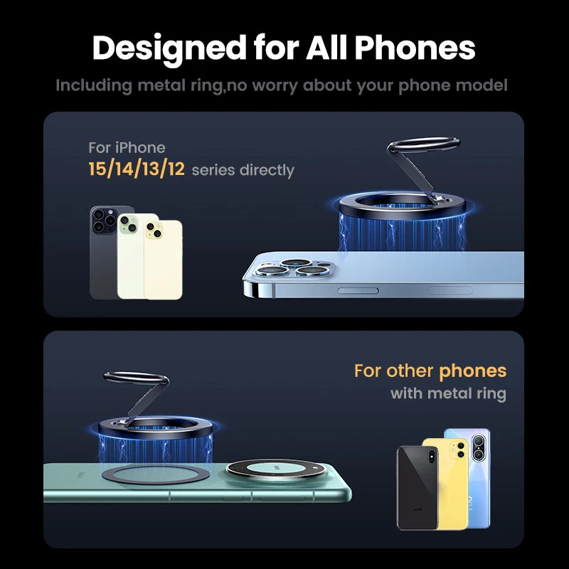 Magnetic Phone Ring Holder For iPhone 15 14 13 Pro Xiaomi Samsung Huawei Aluminum 360° Rotation MobilePhone Stand