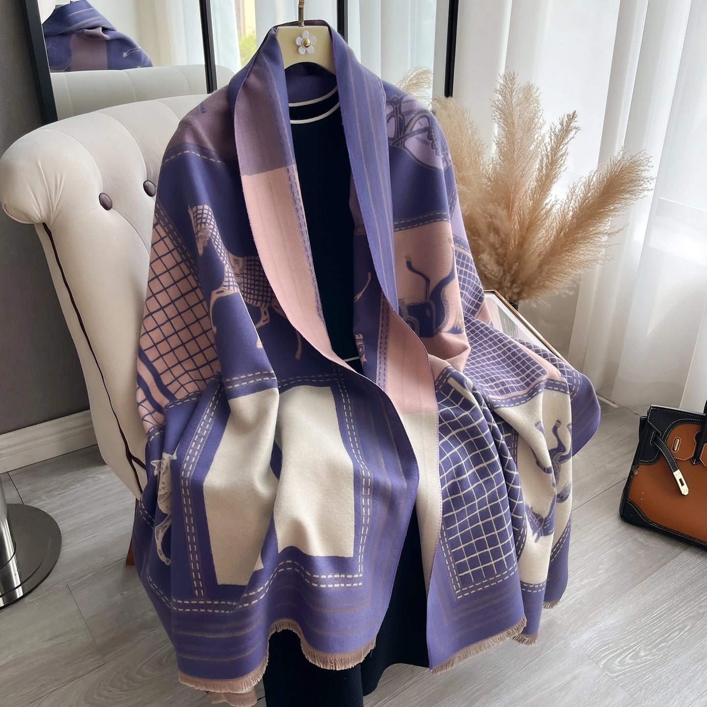 Autumn Winter Scarf Women Pashmina Shawls and Wraps Cashmere Blanket Warm Thick Stoles for Lady Outdoor Bufanda 2024 New Print
