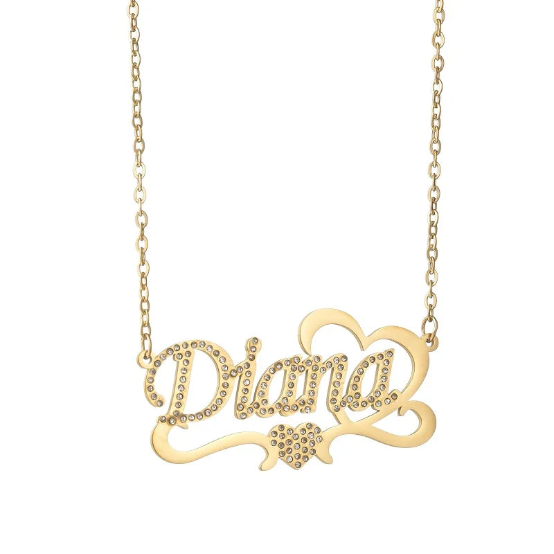 Customized Name Necklace Heart Zircon Romantic Nameplate Pendant Stainless Steel Personalized For Women Jewelry Birthday Gifts