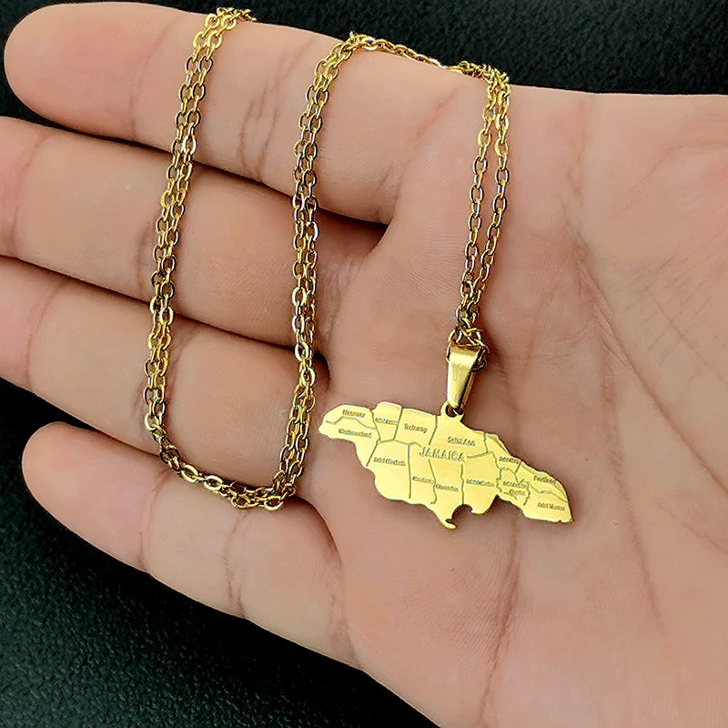 Jamaica Map Pendants Necklaces for Women Men Jamaicans Party Engagement Anniversary Stainless Steel Jewelry Accessories Gifts