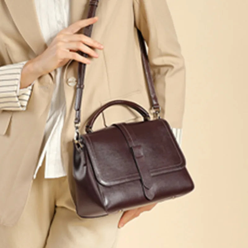 Structured Brown Leather Handbag - Soft