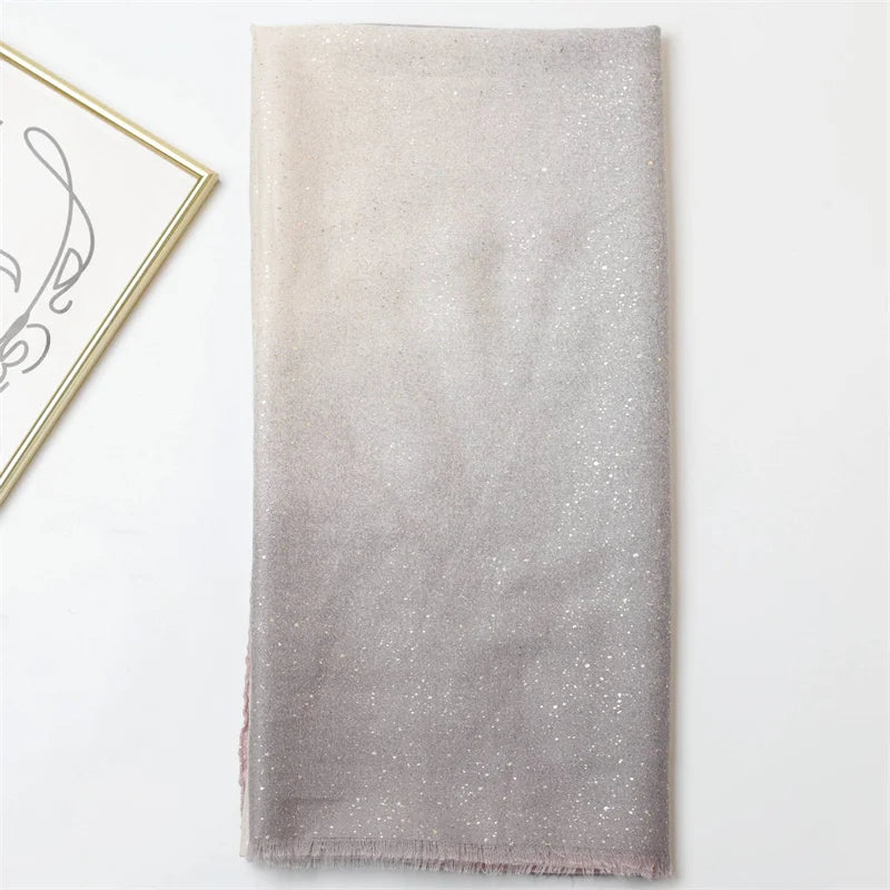 Winter Thick Cotton Viscose Scarves Ombre Gradient Glitter Shimmer Fringe Shawls And Wraps Pashmina Stole Bufandas Muslim Sjaal
