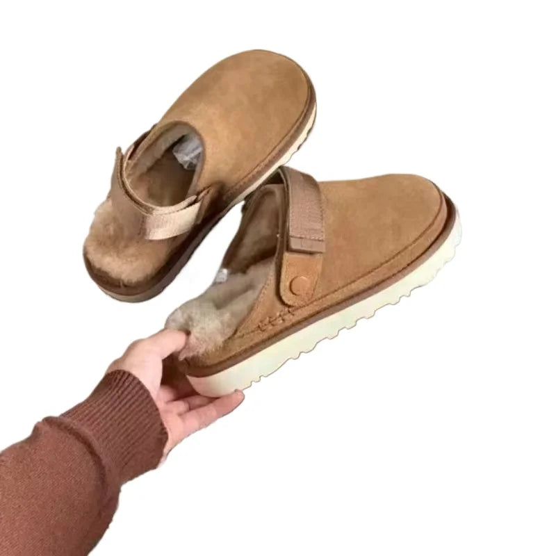 Designer Snow Platform Boots  Winter New Cashmere Warm Thick Soles Without Heel-covered Hair Half Slipper Cotton Shoes for Women