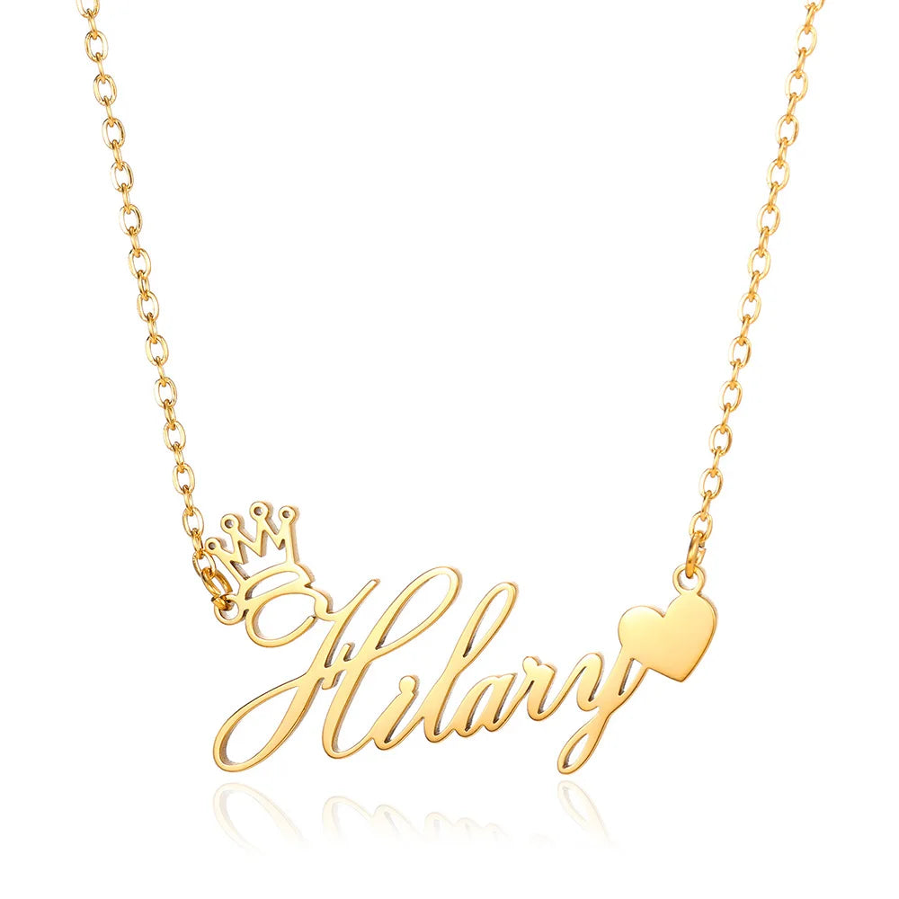 Custom Crown Name Necklace Women's Jewelry Personalized Cute Heart Nameplate Pendant Necklace Best Friends Gifts