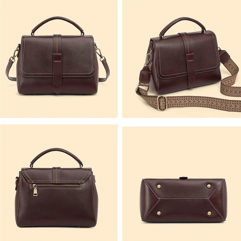 Structured Brown Leather Handbag - Soft