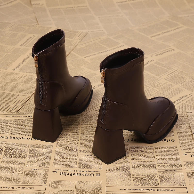 Y2k Square Toe Platform Ankle Boots