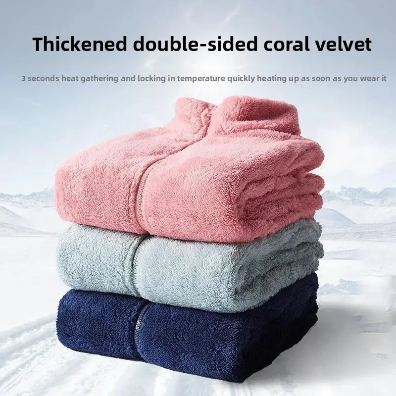 Thickened Fleece Jacket Women's Outdoor Spring Autumn Winter Double-Sided Sweatshirt Open Cardigan Polyester Fiber Stand Collar