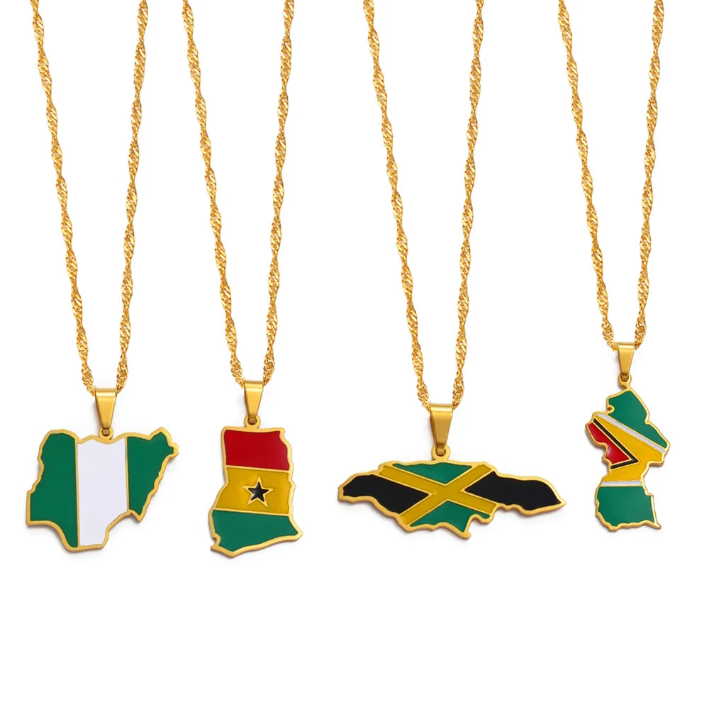 Country Maps Stainless Steel & Enamel Pendant Necklaces
