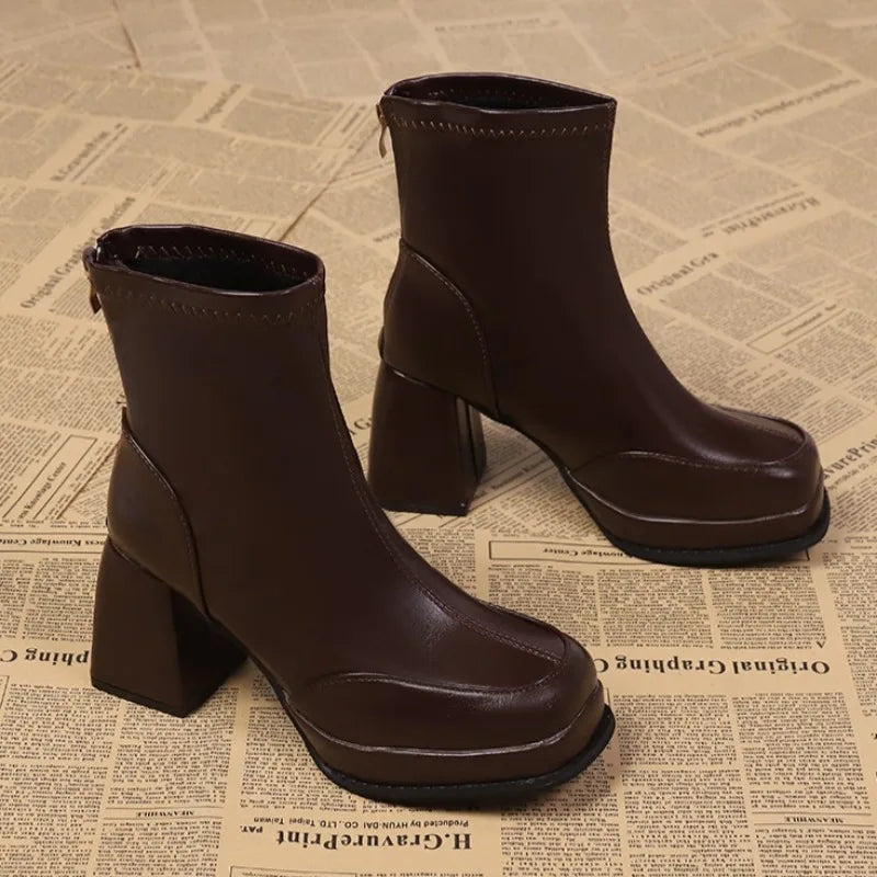 Y2k Square Toe Platform Ankle Boots